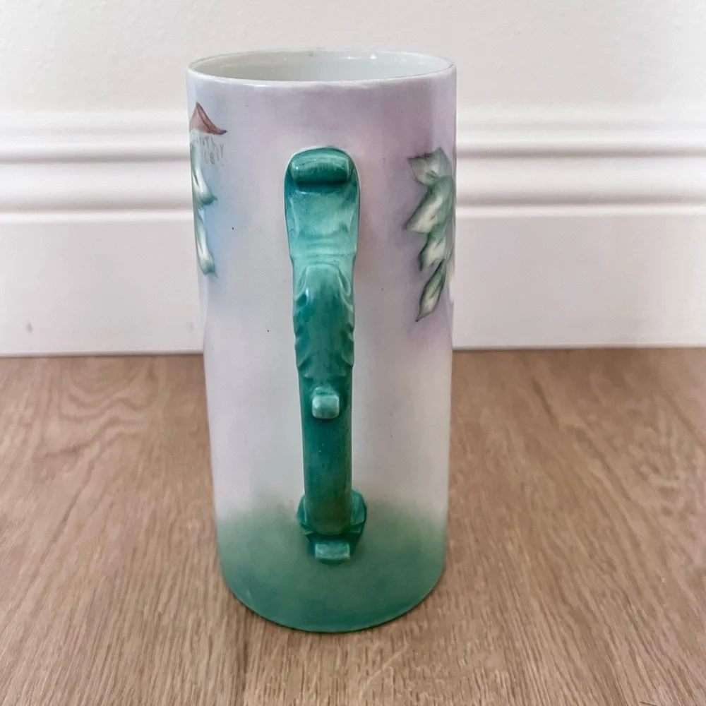 7” Hand Painted Flowers Pitcher Tankard Signed By Artist Dorothy Gunningham 1968